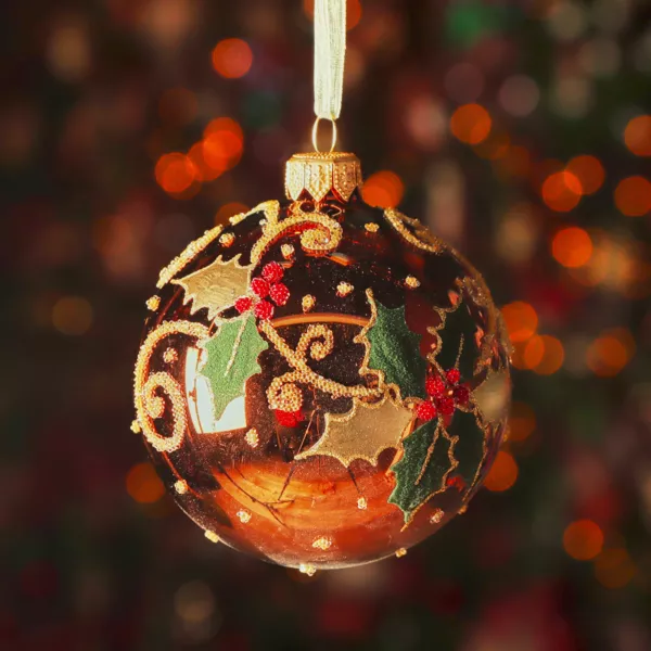 Lot de 6 boules de Noël en verre (D80 mm) Houx Brun café