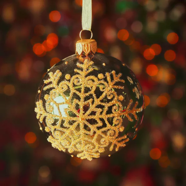 Set von 6 Weihnachtskugeln aus Glas (D80 mm) Glitzernder Schneeflocke Tannengr�n
