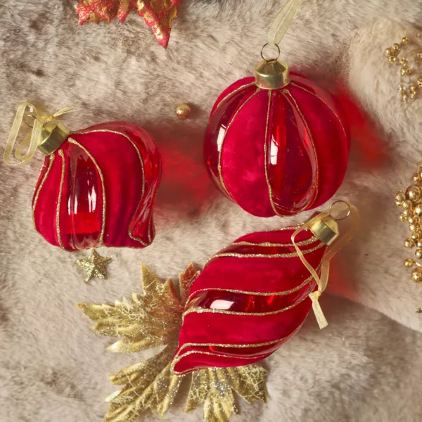 Set von 12 Weihnachtskugeln aus Glas (D80 mm) Samt Chic Rot