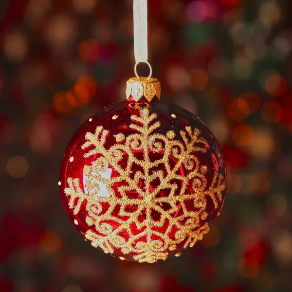 Lote de 6 bolas de Navidad de vidrio (D80 mm) Copo de nieve brillante Burdeos