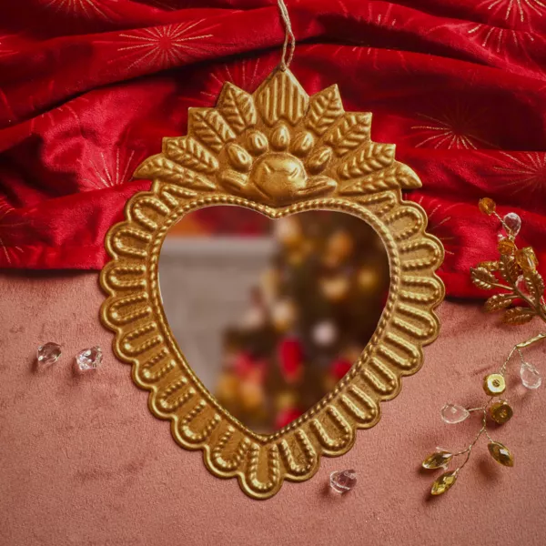 Weihnachtsanh�nger aus Metall (H20 cm) Exvoto Spiegel Goldfarben