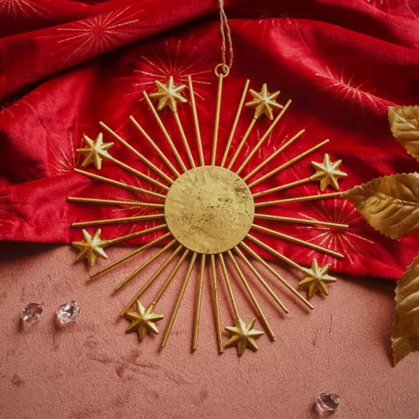 Adorno navide�o colgante de metal (D15 cm) Brillo de estrellas Oro