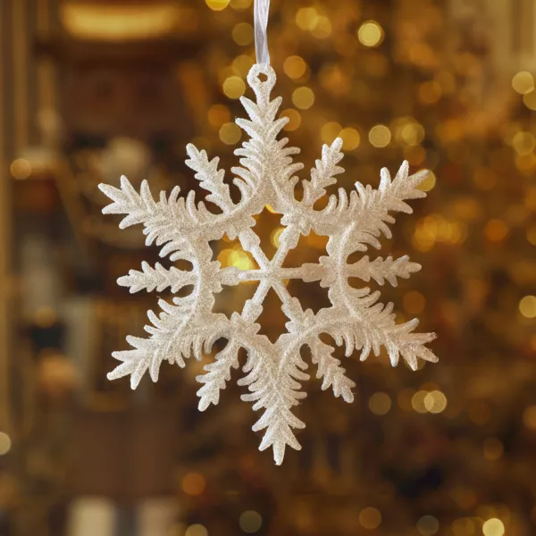 Addobbo natalizio da appendere (D13 cm) Fiocco di neve scintillante ghiacciato Bianco