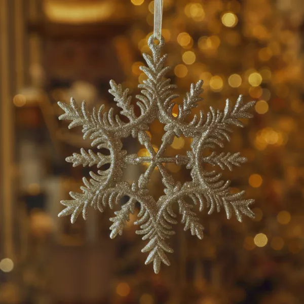 Decorazione natalizia a sospensione (D13 cm) Fiocco di neve dorato con glitter