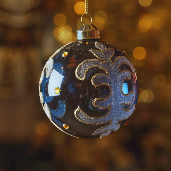 Lot de 3 boules de No�l en verre (D80 mm) Castel Bleu