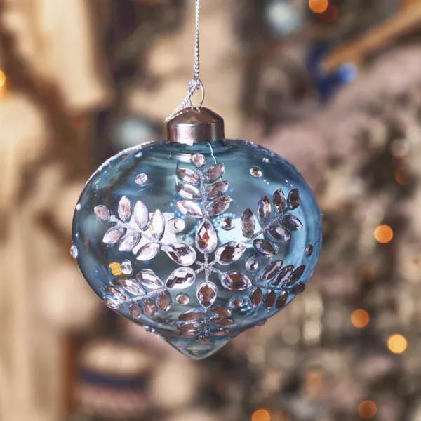 Lote de 2 adornos de Navidad de vidrio (D100 mm) Resplandor de Navidad Azul cielo