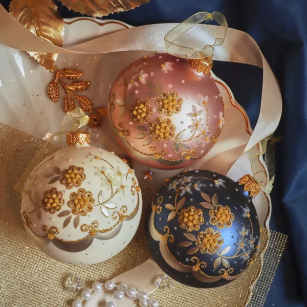 Lote de 6 bolas de Navidad de vidrio (D80 mm) Rococ� Multicolor