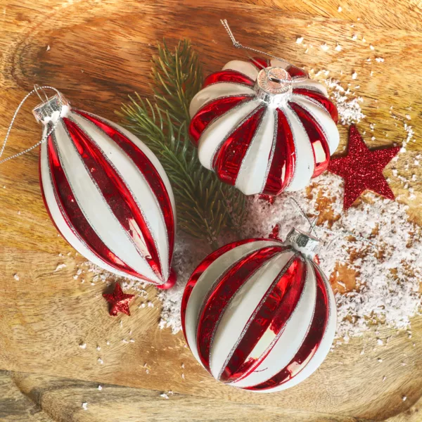 Set van 12 kerstballen van glas (D80 mm) Christmas glam Rood en Wit