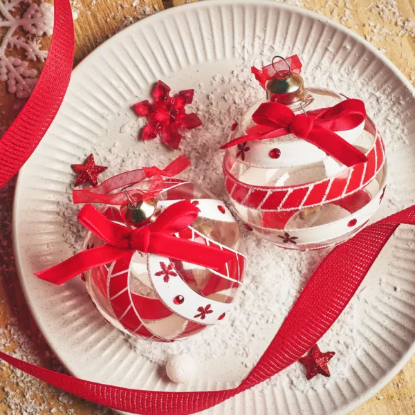 Set von 12 Weihnachtskugeln aus Glas (D80 mm) S�lden Rot und Wei?