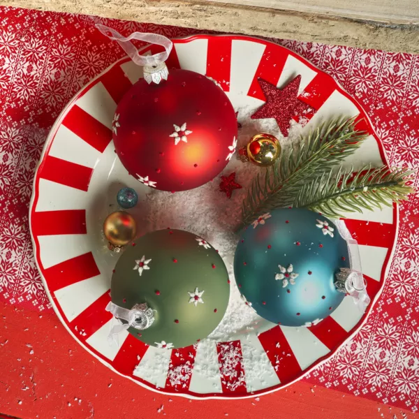 Set di 6 palline di Natale in vetro (D80 mm) Fiori e pois Multicolore