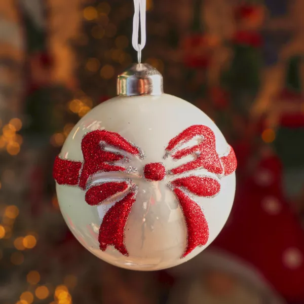 S�t med 3 Julekugler i glas (D80 mm) Scarlette Hvid og R�d