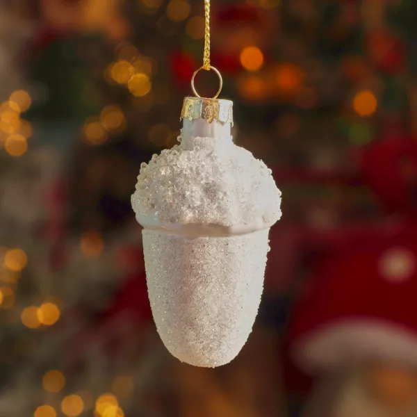 Set van 6 glazen kerstversieringen (H6 cm) Eikels Wit bevroren