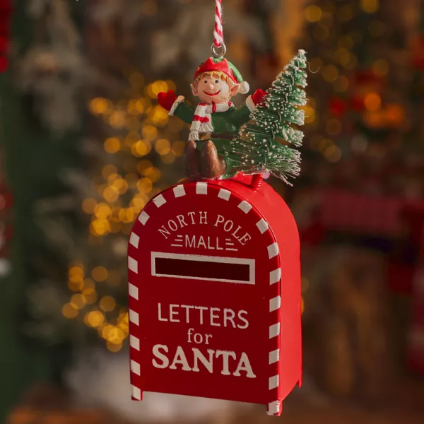 Weihnachtsanh�nger aus Metall (H10 cm) H�tte und Ski Rot