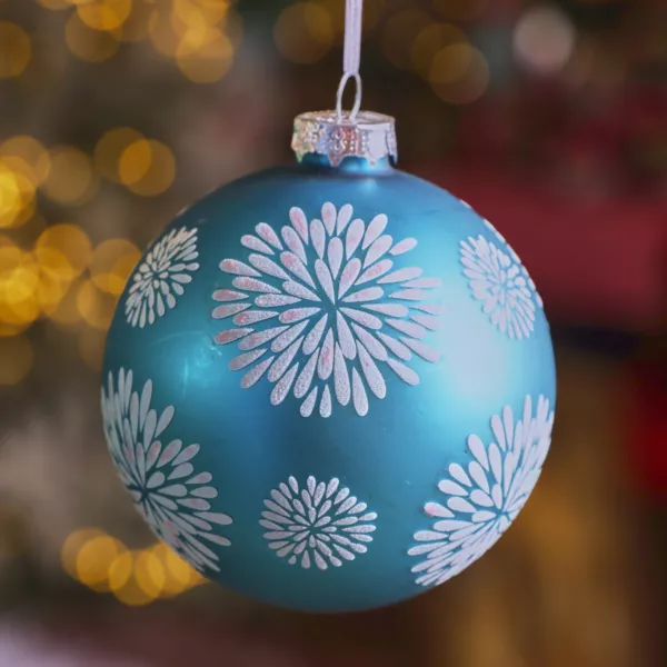 Lot de 12 Boules de No�l en verre (D100 mm) Eclats c�lestes Bleu p�tillant