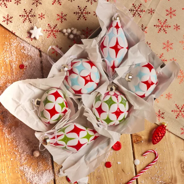 Set von 12 Weihnachtskugeln aus Glas (D80 mm) Winterzeit Mehrfarbig