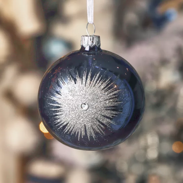 Set di 6 palline di Natale in vetro (D80 mm) Scintilla d'inverno Blu notte e Argento