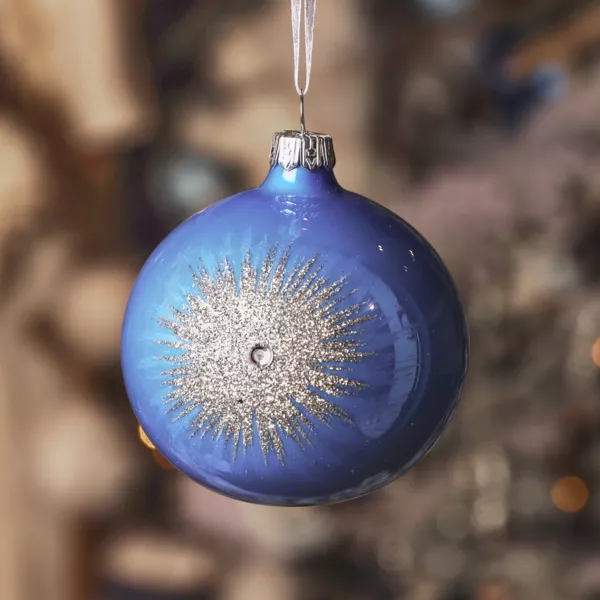 Set von 6 Weihnachtskugeln aus Glas (D80 mm) Winterfunken Himmelblau und Silber