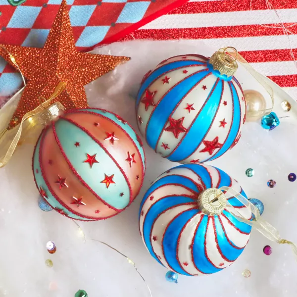 Lot de 12 boules de Noël en verre (D80 mm) Grand Chapiteau Multicolore