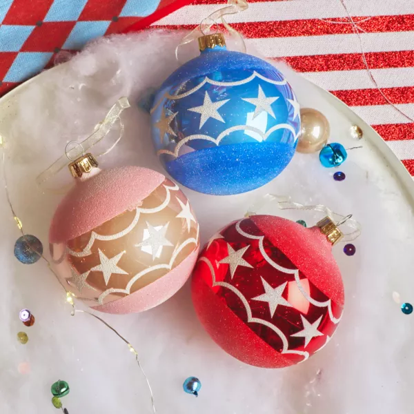 Lot de 6 boules de No�l en verre (D80 mm) Cirque d'�toile Multicolore