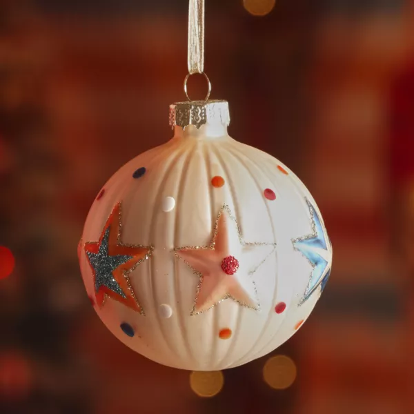 Set van 3 glazen kerstballen (D80 mm) Sterrencircus Parel