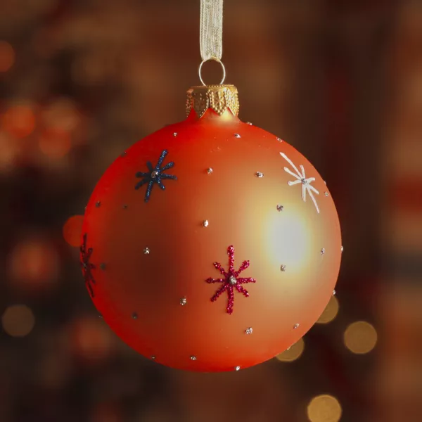 Lot de 6 boules de No�l en verre (D80 mm) Etoiles du monde Orange