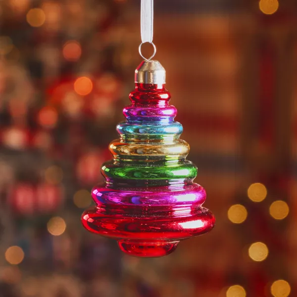 Sapin en verre à suspendre (H10 cm) Noël joyeux Multicouleur