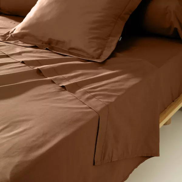 Drap plat percale de coton (180 x 290 cm) Cali Marron chocolat