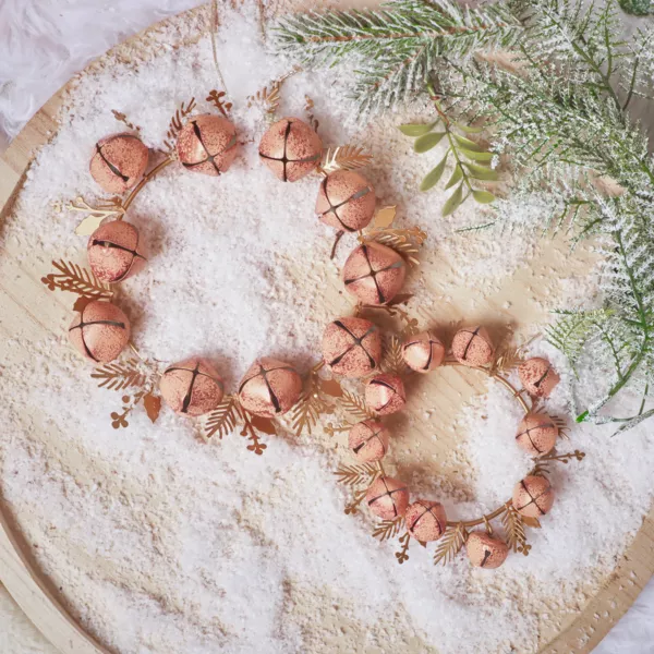 Set di 2 addobbi natalizi da appendere in metallo (D19 cm) Corona di campanelli Rosa e oro