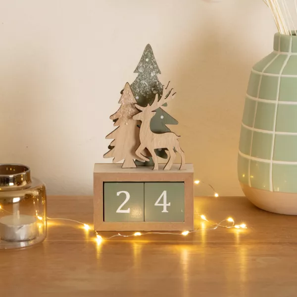 Calendario dell'Avvento in cubi di legno (H18 cm) Cervo Naturale