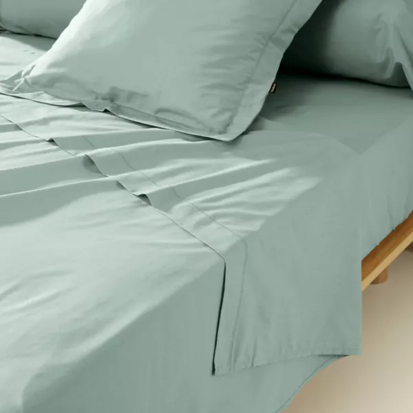 Drap plat percale de coton (180 x 290 cm) Cali Vert eucalyptus