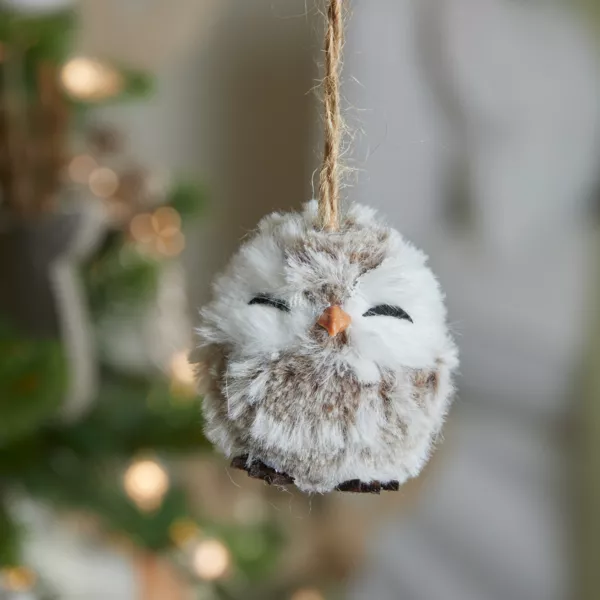 Suspension de No�l (H6 cm) Hibou d'hiver Fourrure grise
