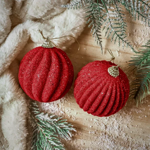 Lot de 12 boules de No�l (D80 mm) Reflet d�or Rouge