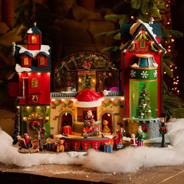 Pueblo de Navidad luminoso, animado y musical La f�brica de juguetes