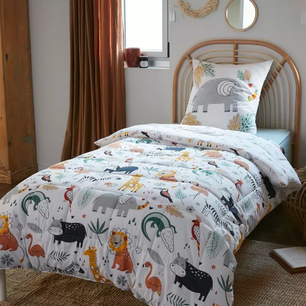Couette imprim�e enfant coton et une taie d'oreiller (140 x 200 cm) Savane Multicolore