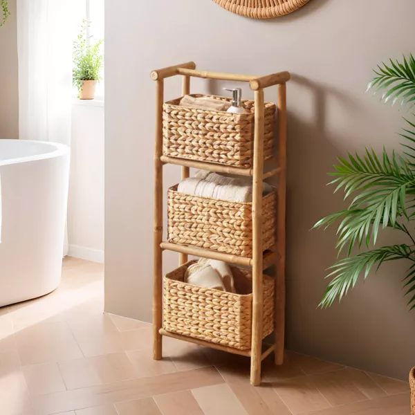 3-K�rbe Regal aus Bambus und Wasserhyazinthe (H92 cm) Bali