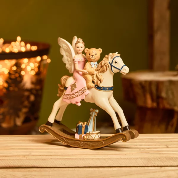 Cheval � Bascule (H20 cm) F�e et ourson de No�l