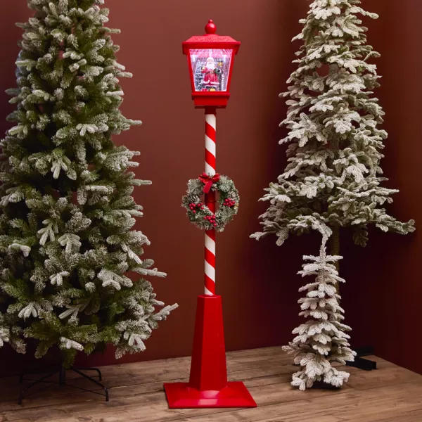 Beleuchtete und animierte Weihnachtsstehlampe 33 LED (H180 cm) fallender Schnee Rot