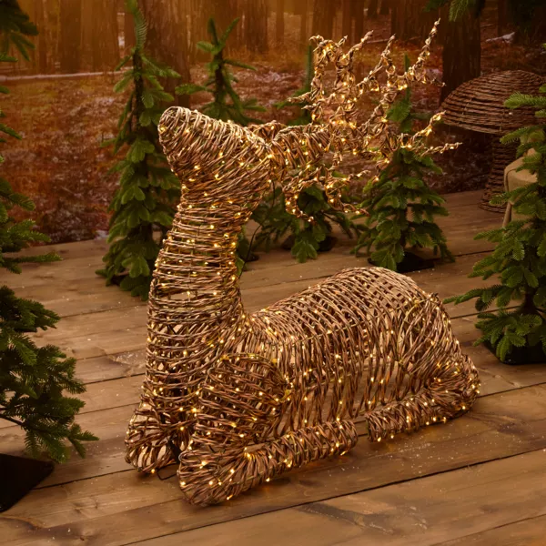 Renne lumineux 630 Led (H88 cm) Stan r�sine tress�e Brun et Blanc chaud