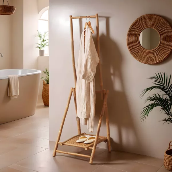 Meuble portant pliable avec penderie en bambou (H176 cm) Hano�
