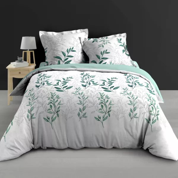 Housse de couette et deux taies d'oreiller percale de coton (260 x 240 cm) Wendy Verte