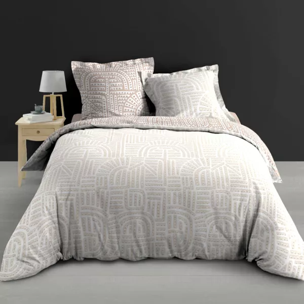 Funda de edred�n y dos fundas de almohada de percal de algod�n (260 x 240 cm) Eliot Beige