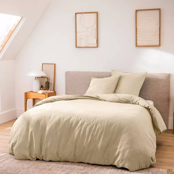 Housse de couette et deux taies d'oreiller coton (260 x 240 cm) Meline Beige sable