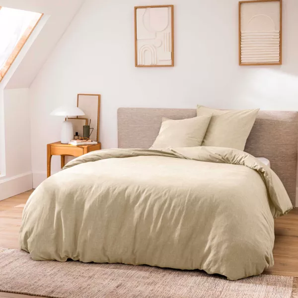 Housse de couette et deux taies d'oreiller coton (240 x 220 cm) Meline Beige sable