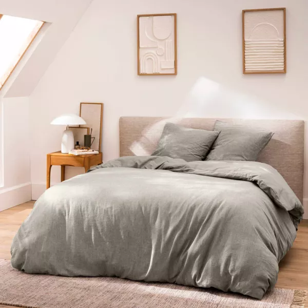 Housse de couette et deux taies d'oreiller coton (240 x 220 cm) Meline Gris anthracite