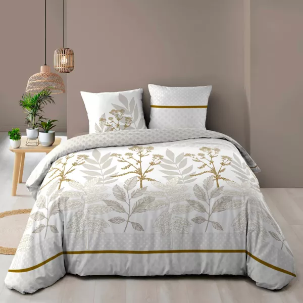 Funda de edred�n y dos fundas de almohada de algod�n (240 x 220 cm) Raoni beige