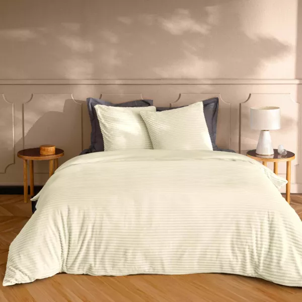 Funda de edred�n y dos fundas de almohada de franela (240 x 220 cm) Veloutea Beige