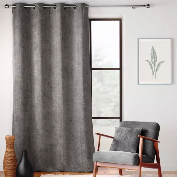 Rideau Velours Chenille (140 x 260 cm) Leo Gris Anthracite