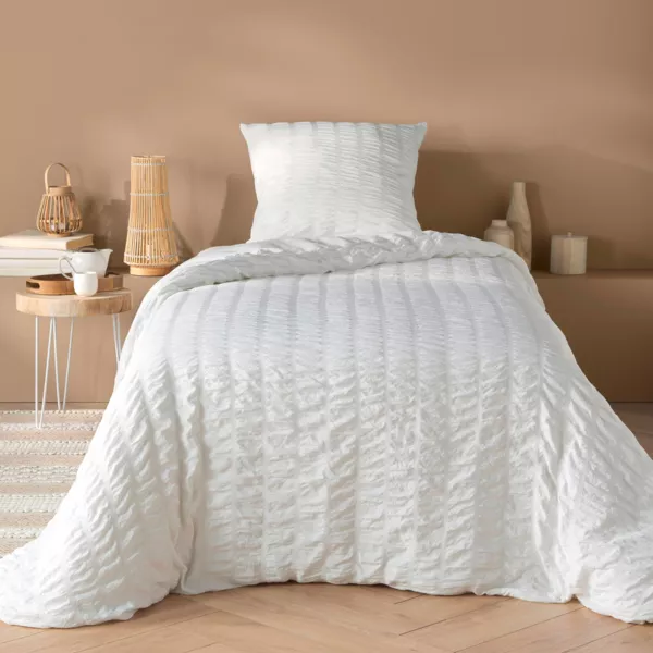 Housse de couette et une taie d'oreiller microfibre (140 x 200 cm) Plissia Blanc