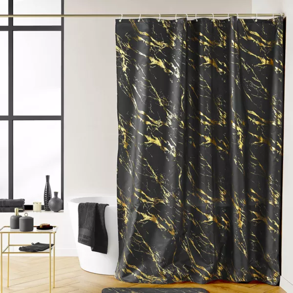 Douchegordijn marmer effect (180 x 200 cm) Aquamarbre Zwart