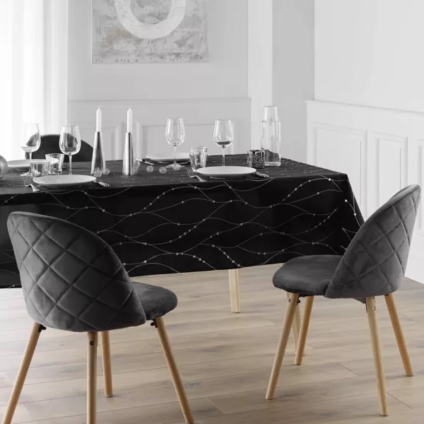 Rektangul�rt juledug (140 x 240 cm) Astrelia Sort og s�lv